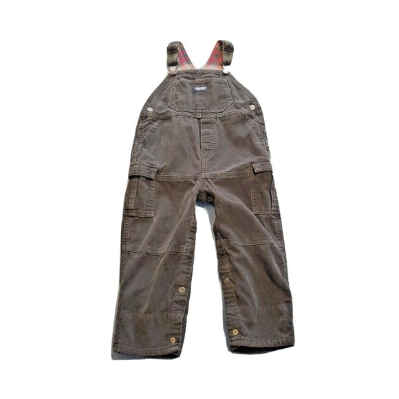 OshKosh Corduroy Bib Overalls Sz 24 Monts Dark Gray Snap Close Legs Adjustable - Picture 1 of 7